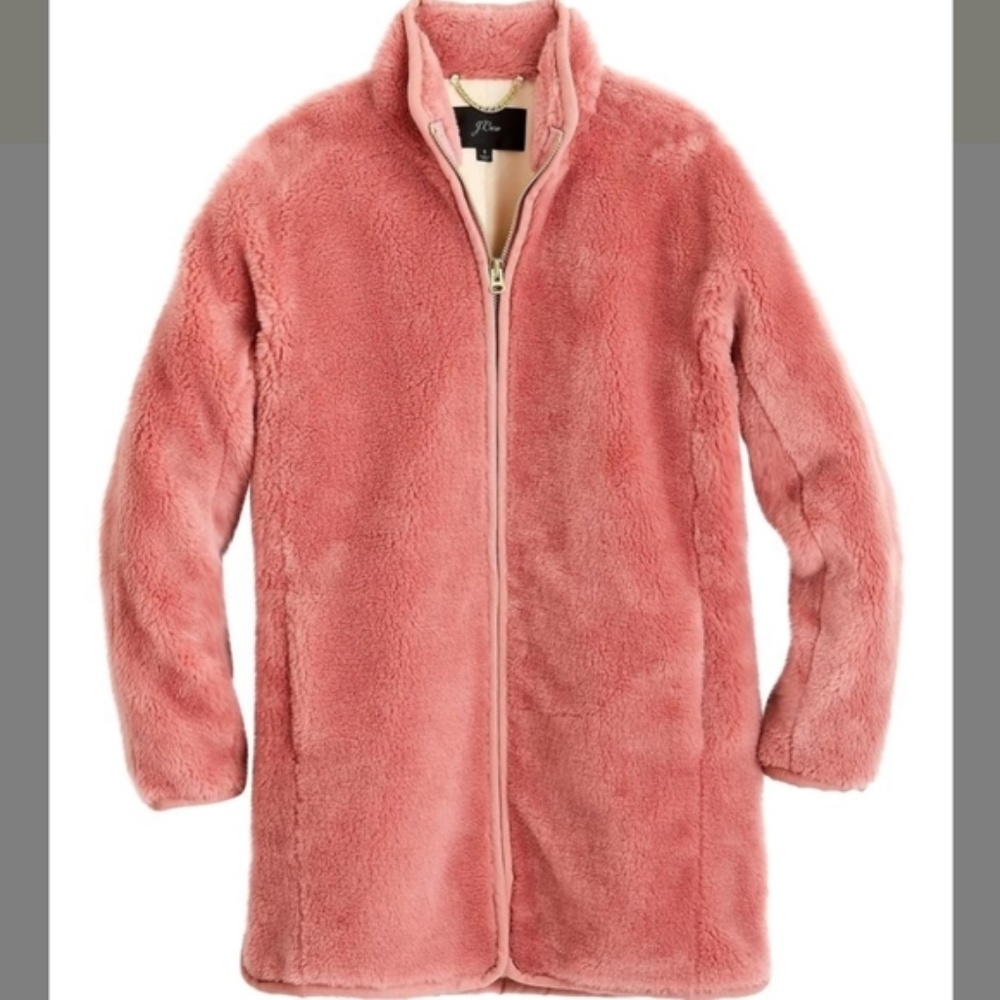 J. Crew faux fur teddy pink coat jacket size L - Picture 3 of 8